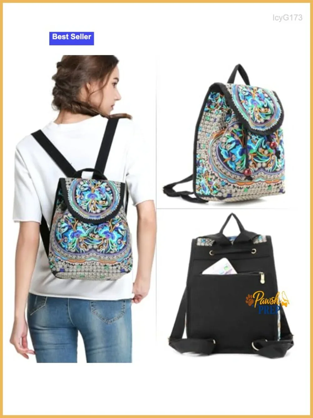 Embroidered Backpack Purse for Women - Boho Canvas Daypack Travel